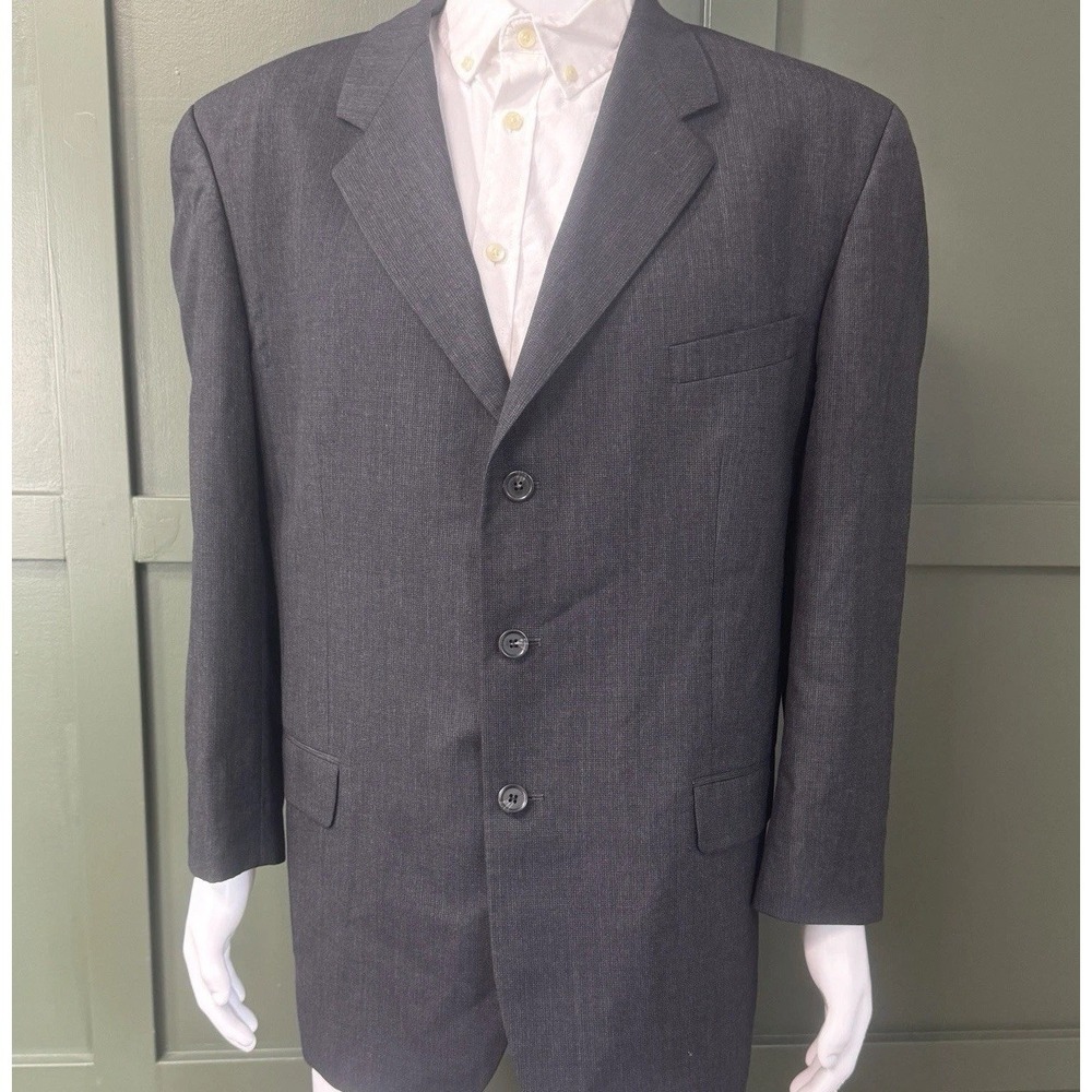 VTG Kasper Men's 100% Pure New‎ Wool 2-Piece Suit Gray 45R Cuffed Pleated 38x30"